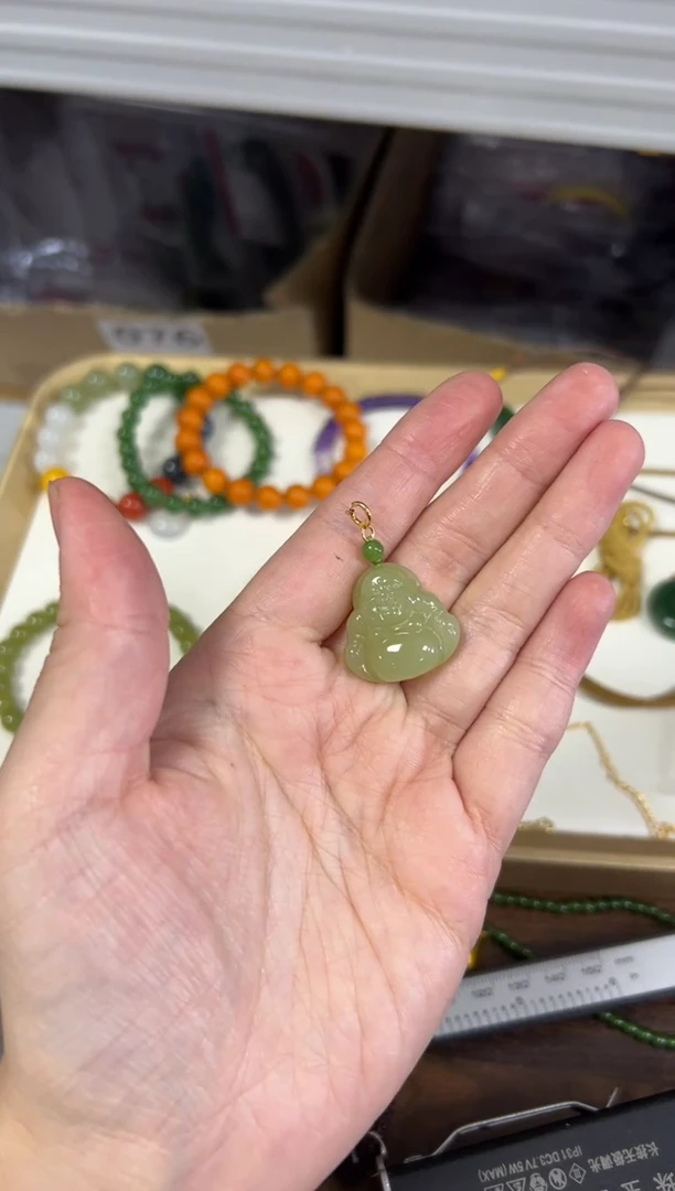 项链银S925镶嵌和田玉和田玉黄口银镶嵌款吊坠[0949]