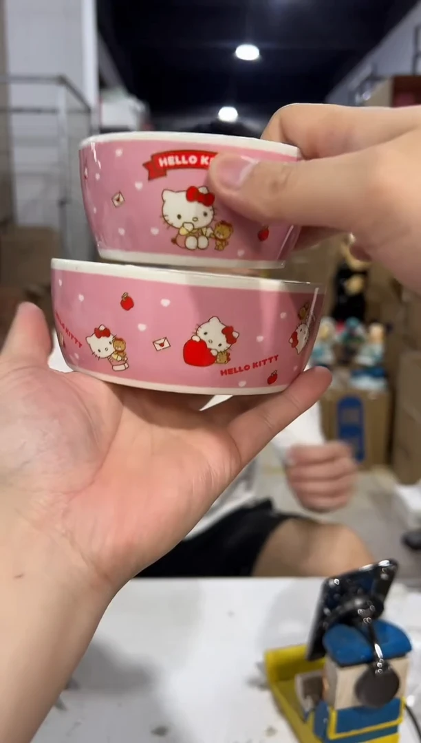 瓷片粉色kt猫大小碗2件套