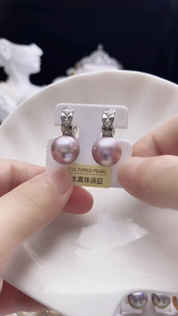 银S925镶嵌耳饰淡水珍珠淡水珍珠耳扣