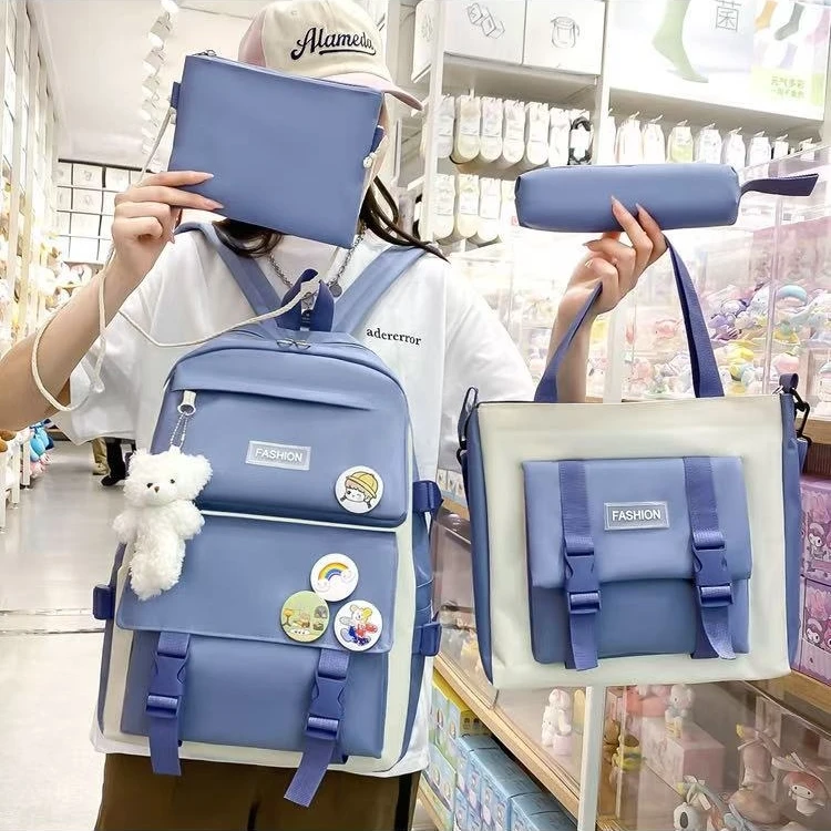 【新疆西藏包邮】新款学生休闲双肩包大容量时尚高颜值书包四件套