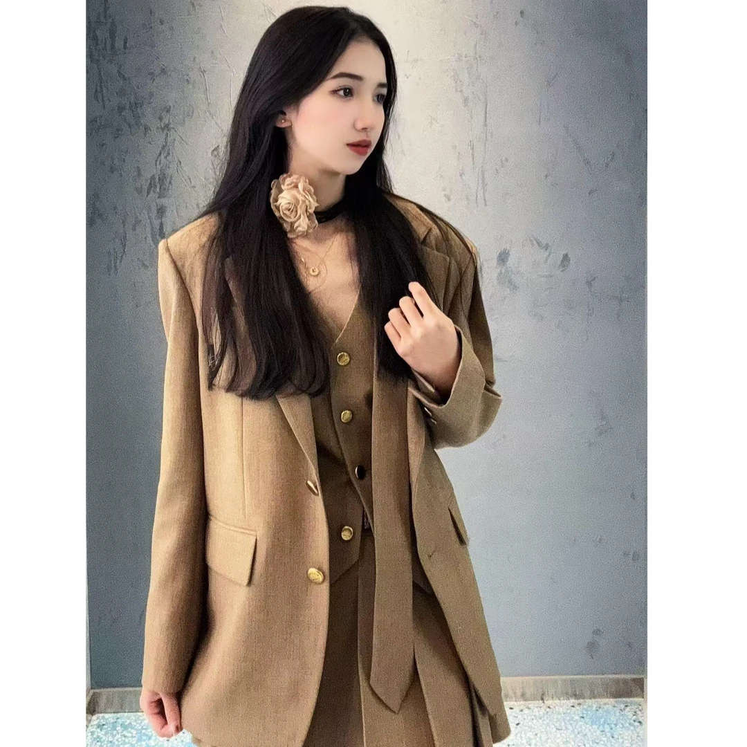 【摩登棕调】2025早春新款时尚百搭通勤风高级感西装套装.Y8195
