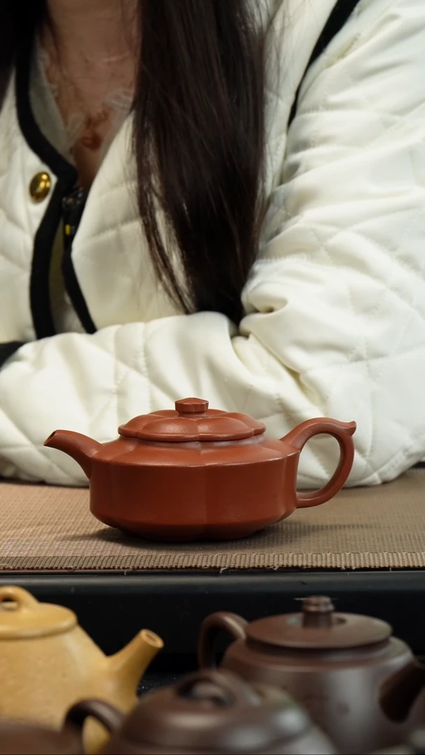 【闪购商品】紫砂茶壶生砂朱泥筋纹海棠