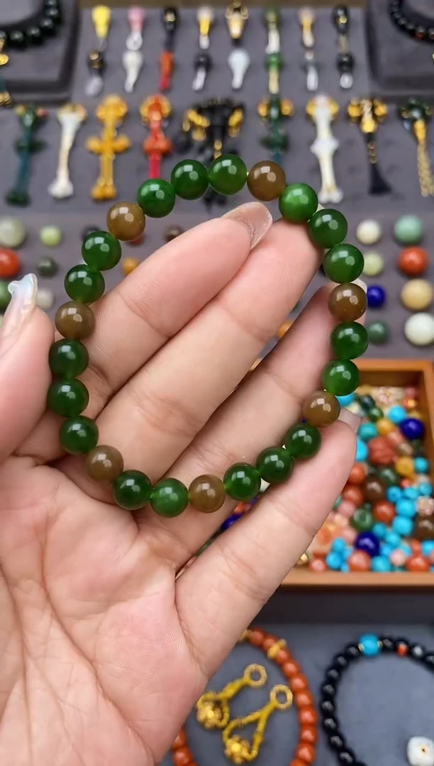 未镶嵌和田玉挂件8mm碧玉圆珠手串