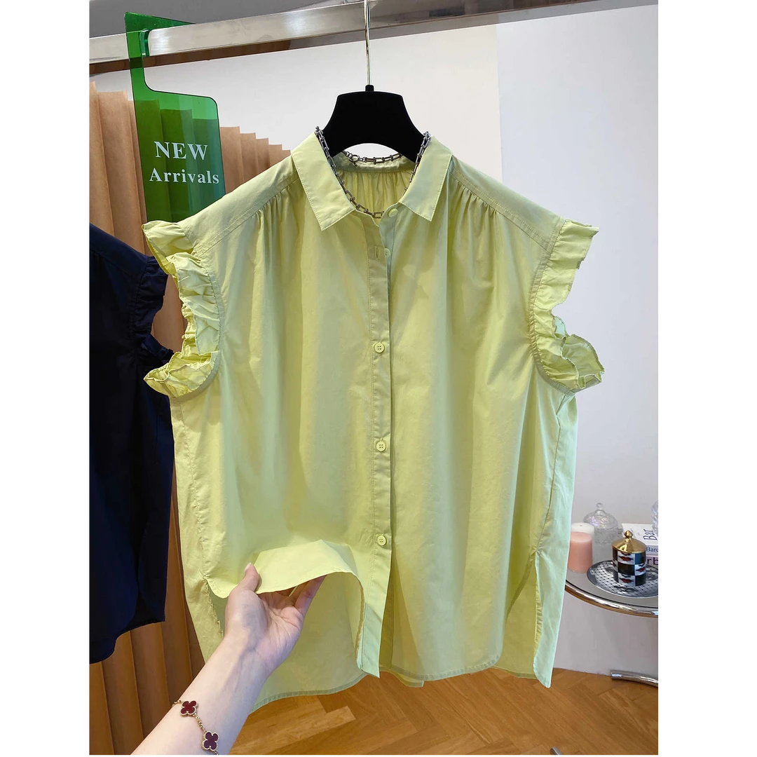 木耳边飞飞袖衬衫女2025新款夏季小众宽松显瘦时尚独特超好看上衣