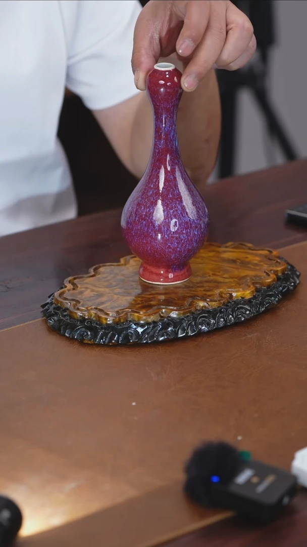 高温郎红瓶蒜头紫罗兰窑变