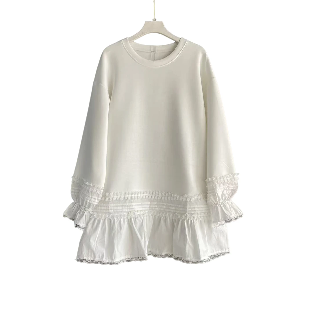 蕾丝拼接女长袖T恤上衣卫衣休闲春季百搭设计感春秋