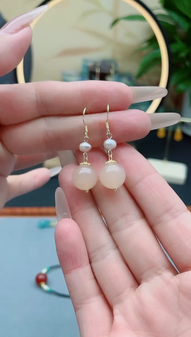 玛瑙/玉髓耳饰银S925镶嵌660