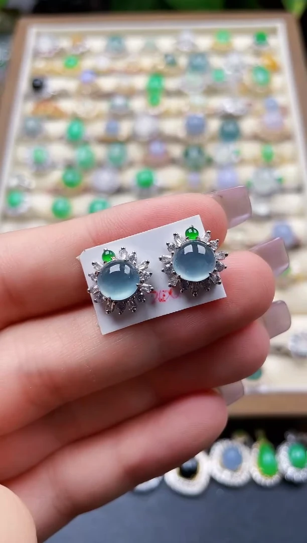 银S925镶嵌翡翠耳饰100