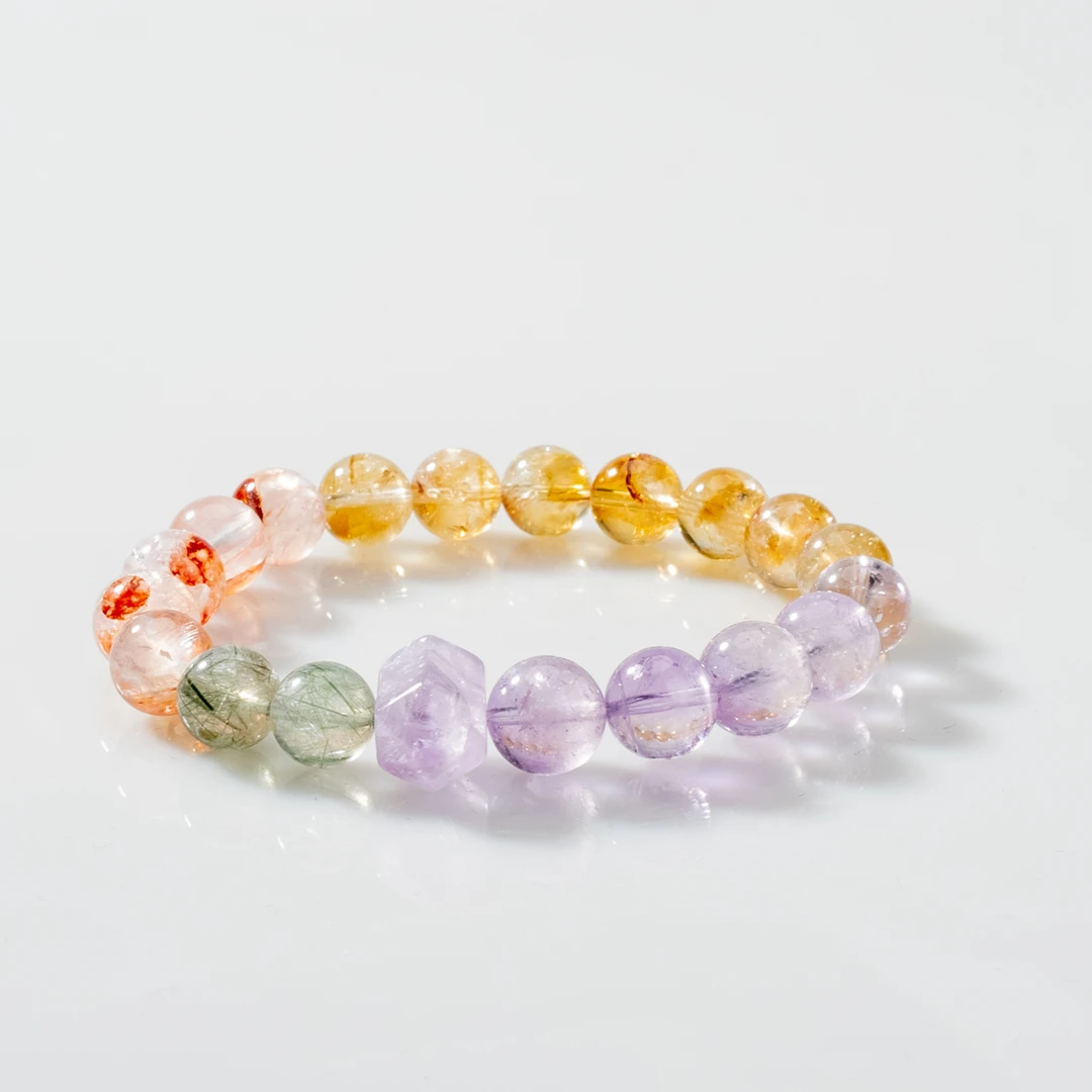 【普陀山国营官方】四象聚财 紫水晶×黄水晶×胶花手串009