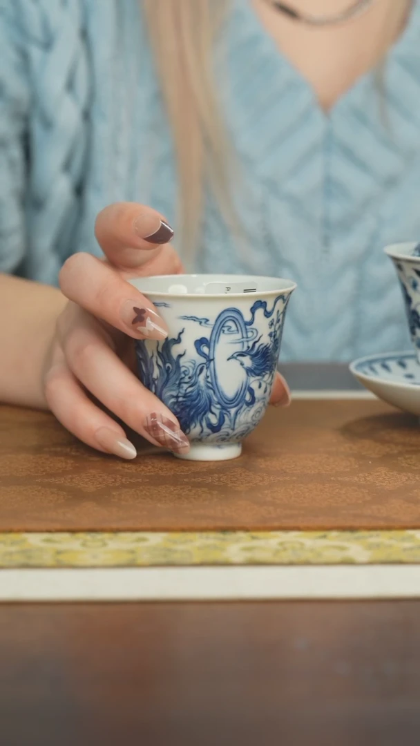 【闪购商品】瓷片国风系列之青鸾火凤主人杯