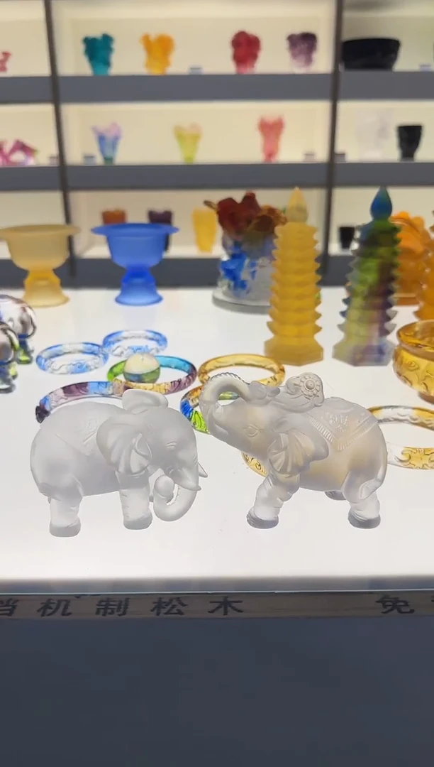手工艺品琉璃白色小象一对