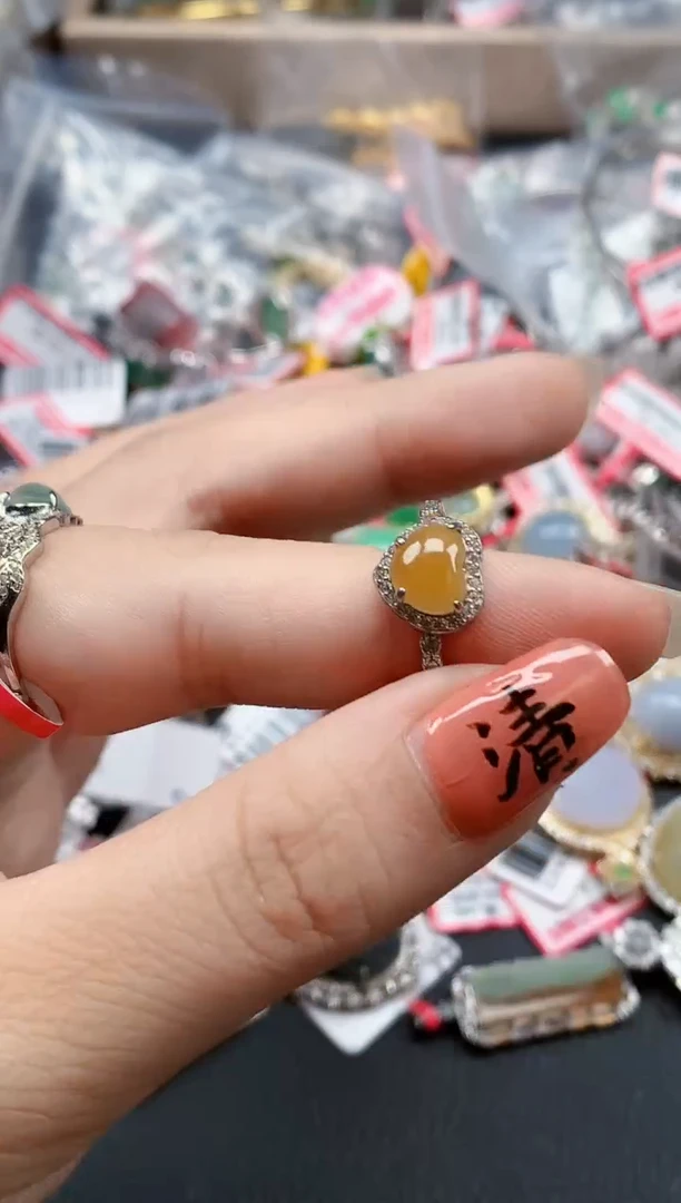 银S925镶嵌戒指翡翠天然A货缅甸翡翠