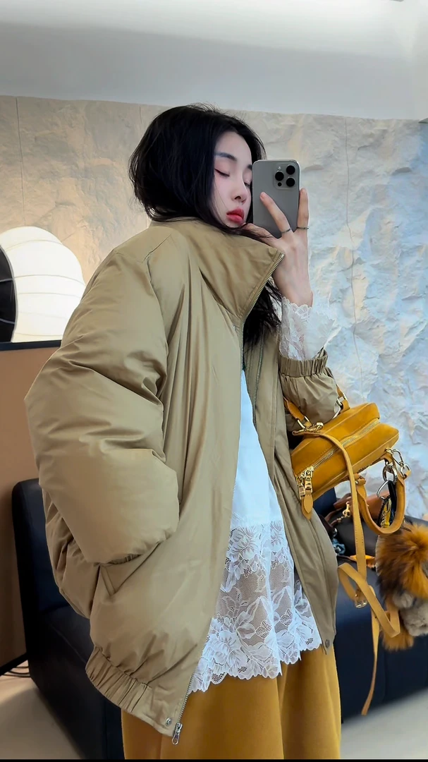 李豆儿 小众设计 男友风立领加厚羽绒服