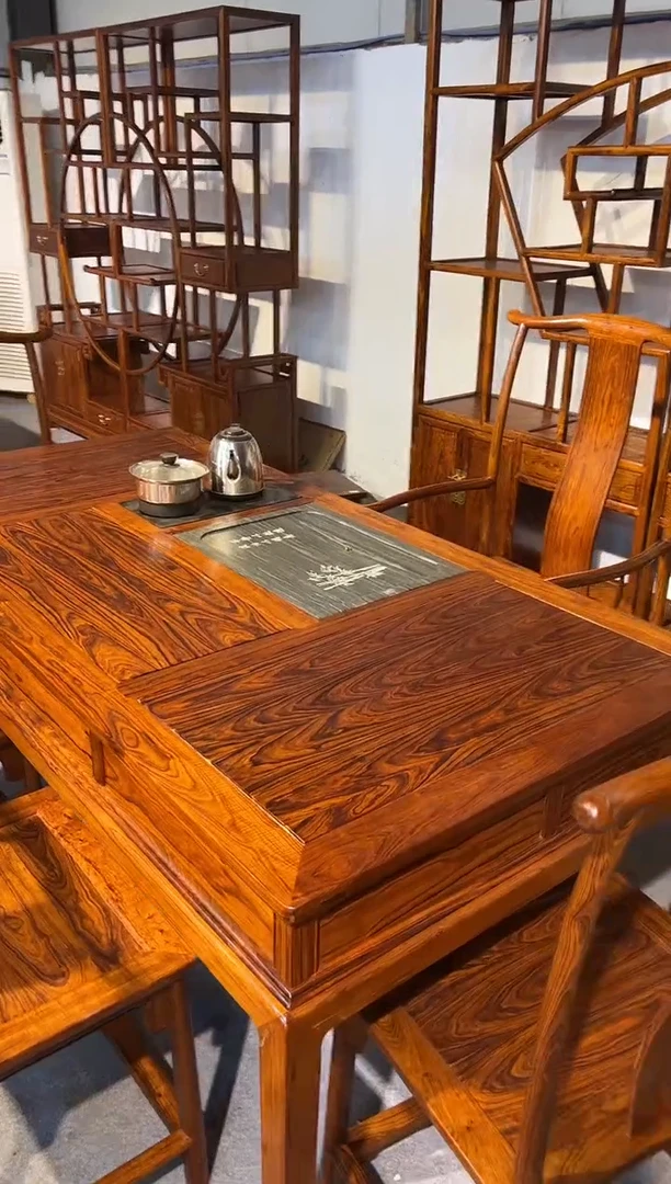 花梨木类木雕款茶桌六件套