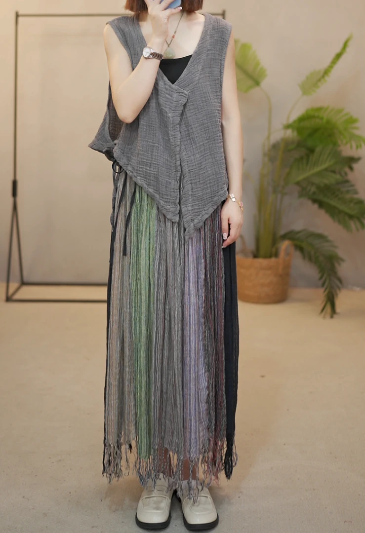 【M504】【M016】糖糖麻衣   亚麻半身裙套装