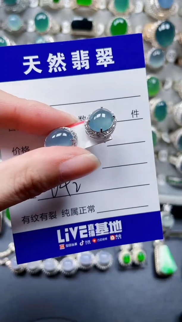 银S925镶嵌翡翠耳饰俯**尘642