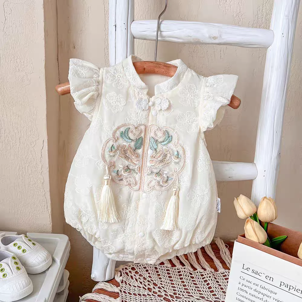中式婴儿衣服夏季公主古风夏装女宝宝三角爬服百天满月外出包屁衣