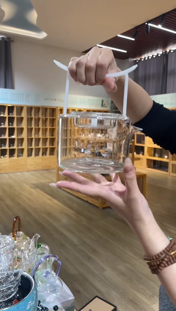 手工艺品玻璃九河鹊桥壶白玉提梁