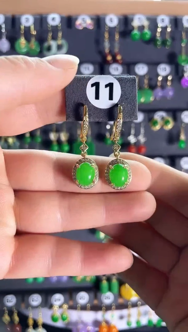 【闪购商品】翡翠耳饰银S925镶嵌11...