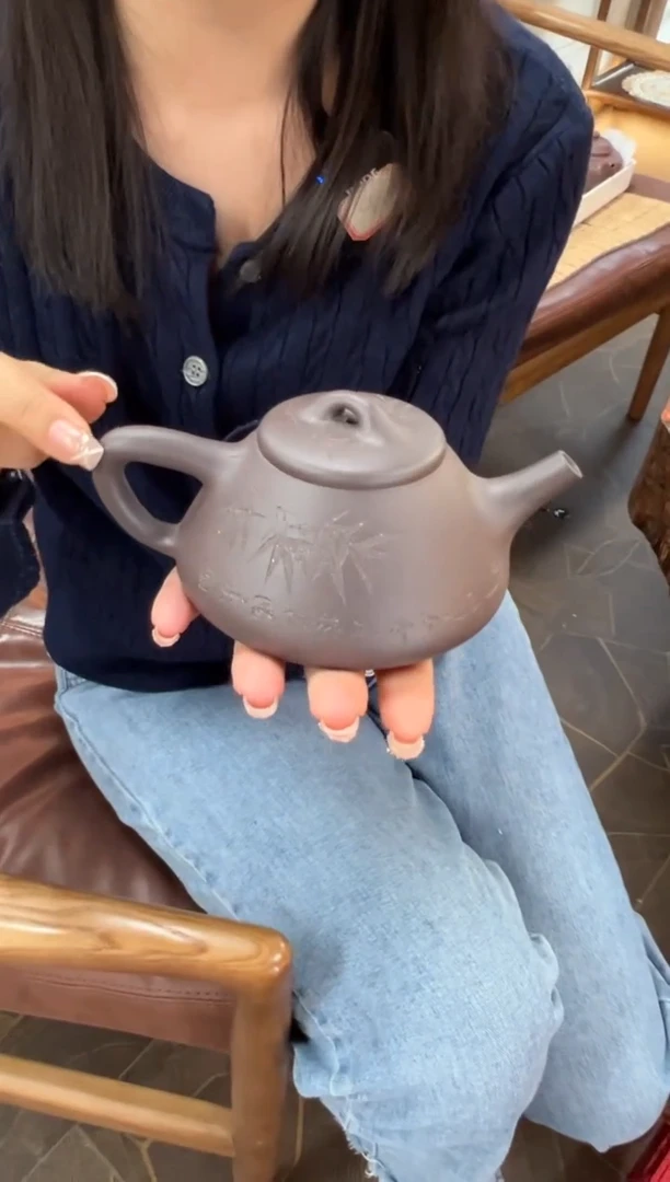【闪购商品】紫砂茶壶【头哥手工壶】子冶石瓢天青泥刻绘