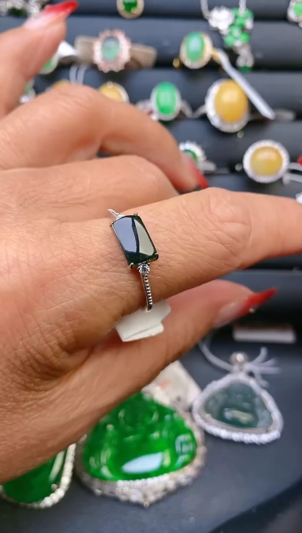 【闪购商品】翡翠戒指银S925镶嵌天然A货翡翠1