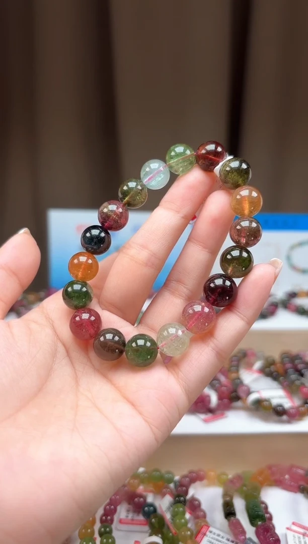 未镶嵌手串碧玺11.5mm巴西老料玻璃体糖果色碧玺单圈手串