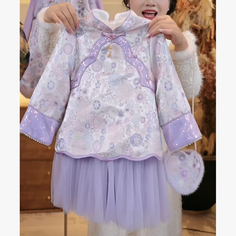 女童旗袍裙加绒女孩国风连衣裙冬2025新款儿童唐装公主裙中式裙子