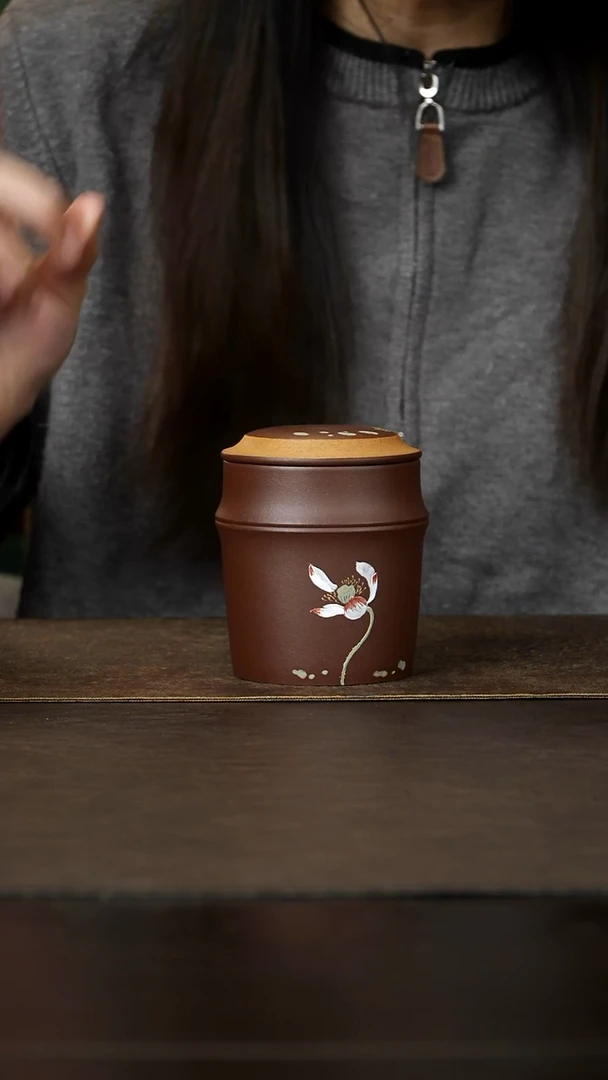 茶杯紫砂杯研所专属  好运莲莲 盖面粉段泥紫砂茶叶罐100g装