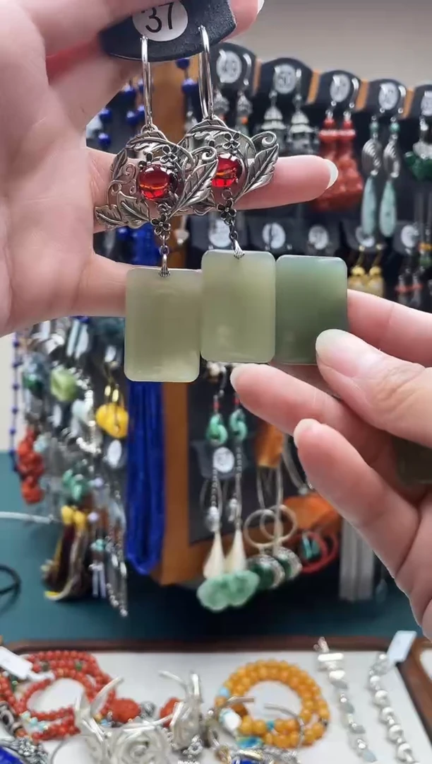 银S925镶嵌和田玉耳饰雪*饰品