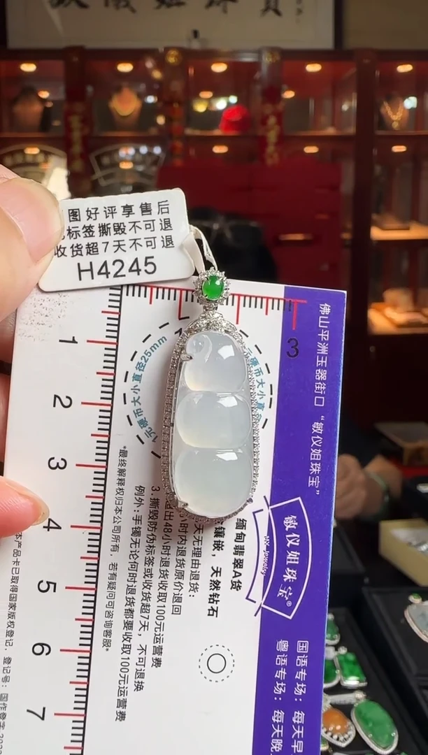 翡翠18K金镶嵌颈饰H4245冰富贵豆