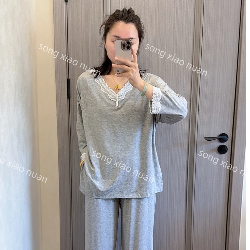《S.宋小暖》夏季新款韩系V领蕾丝闲适风休闲套装NJ-1026