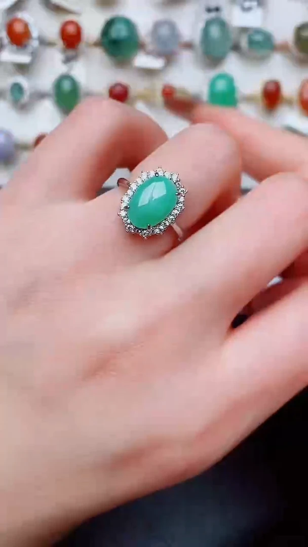 银S925镶嵌戒指翡翠...