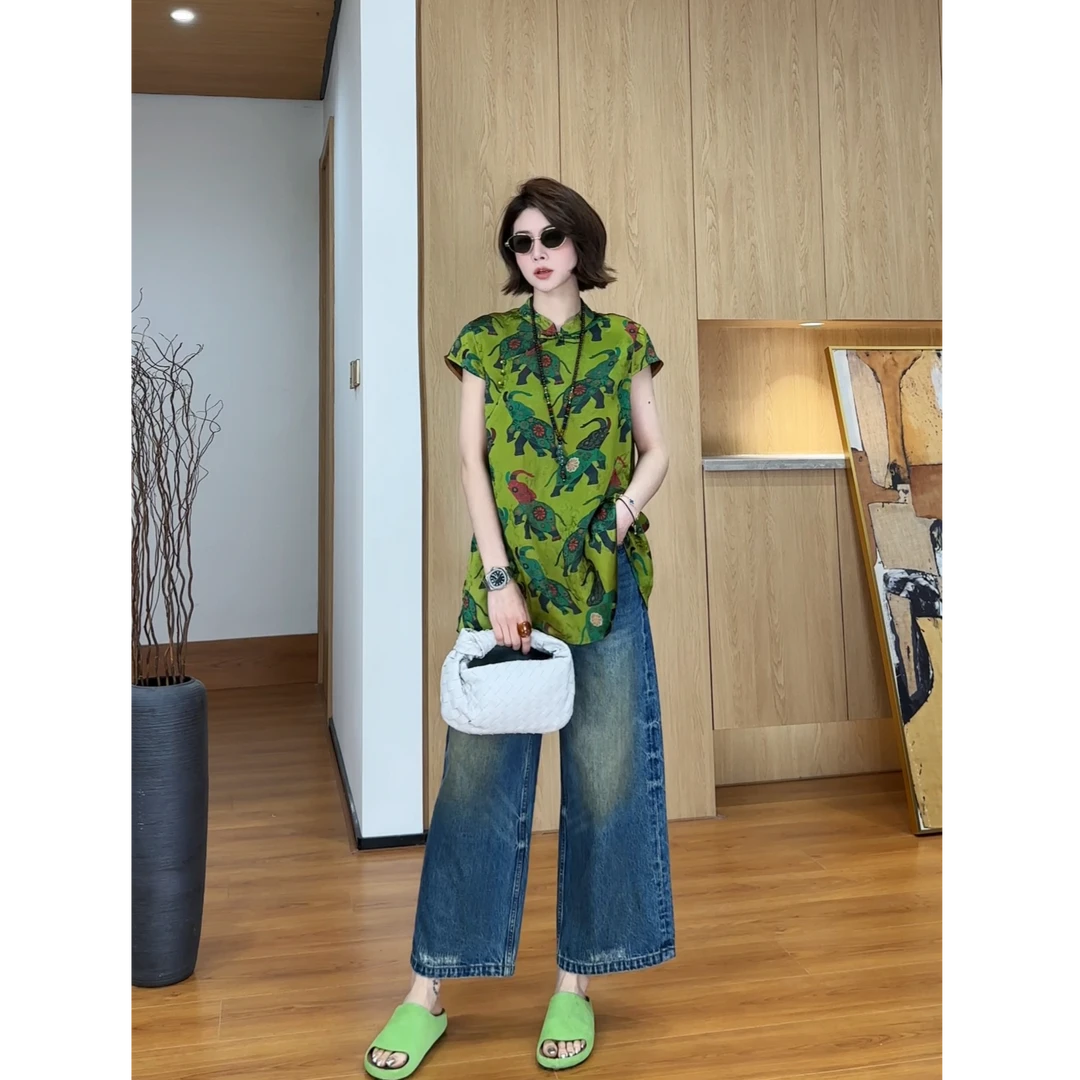 YYOUHAN 【提花彩象】小众设计极简风百搭夏季冰膜T恤 2506C3362