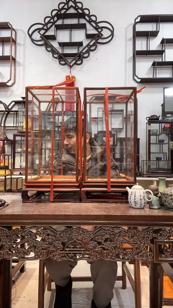 【闪购商品】红酸枝木类木艺大理石玻璃罩954