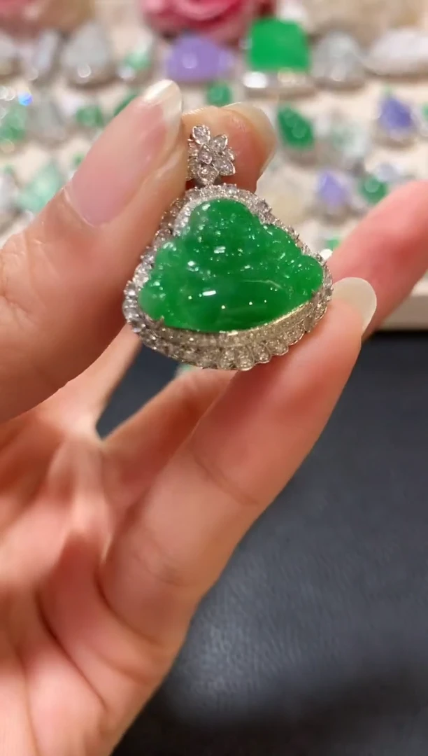 吊坠(不含链)18K金镶嵌翡翠z119