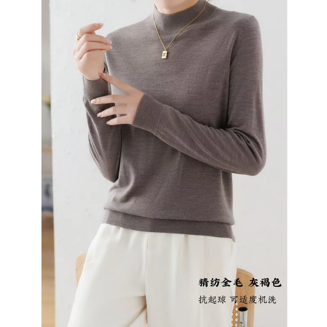 100全羊毛秋冬女士针织圆领套头时尚内搭毛衣毛针织衫22