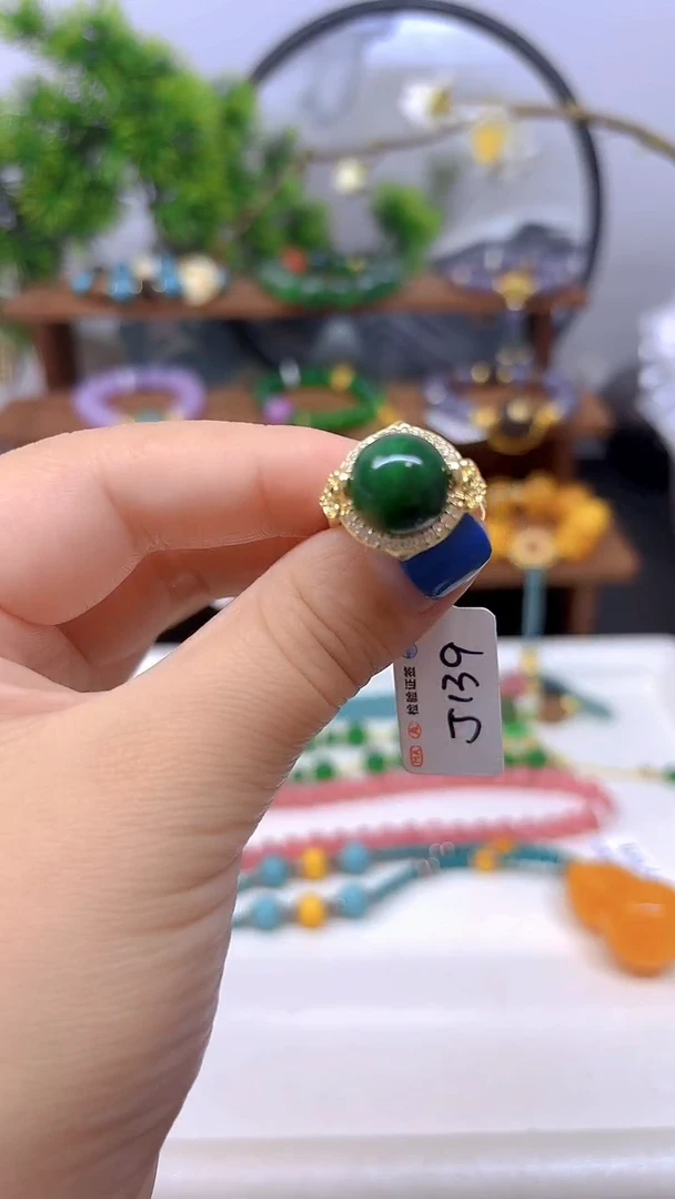 银S925镀金镶嵌戒指翡翠J139