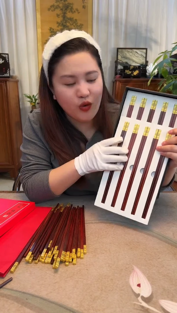 紫檀木类成套家具小叶紫檀 铜头筷子（10双装）