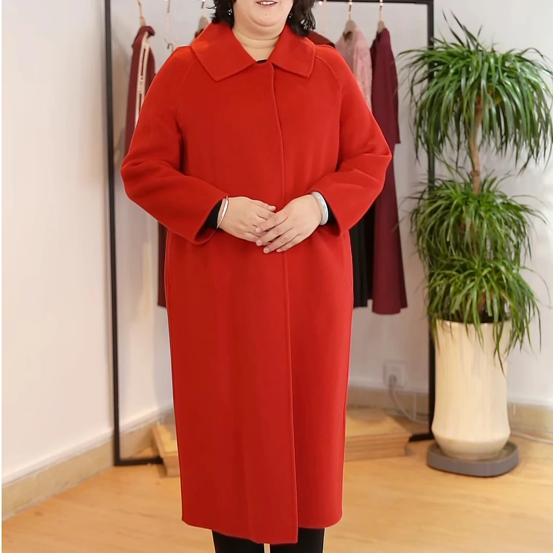 kuotai/阔太毛呢外套厚款插肩袖双面呢翻领呢大衣加厚秋冬长袖