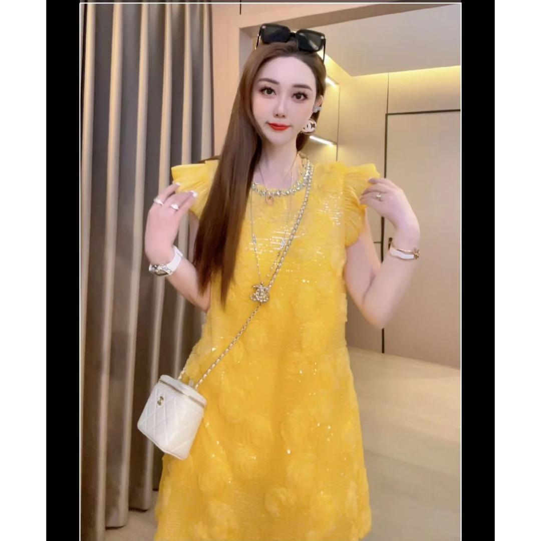 【向阳花】重工钉珠刺绣蕾丝提花轻奢连衣裙