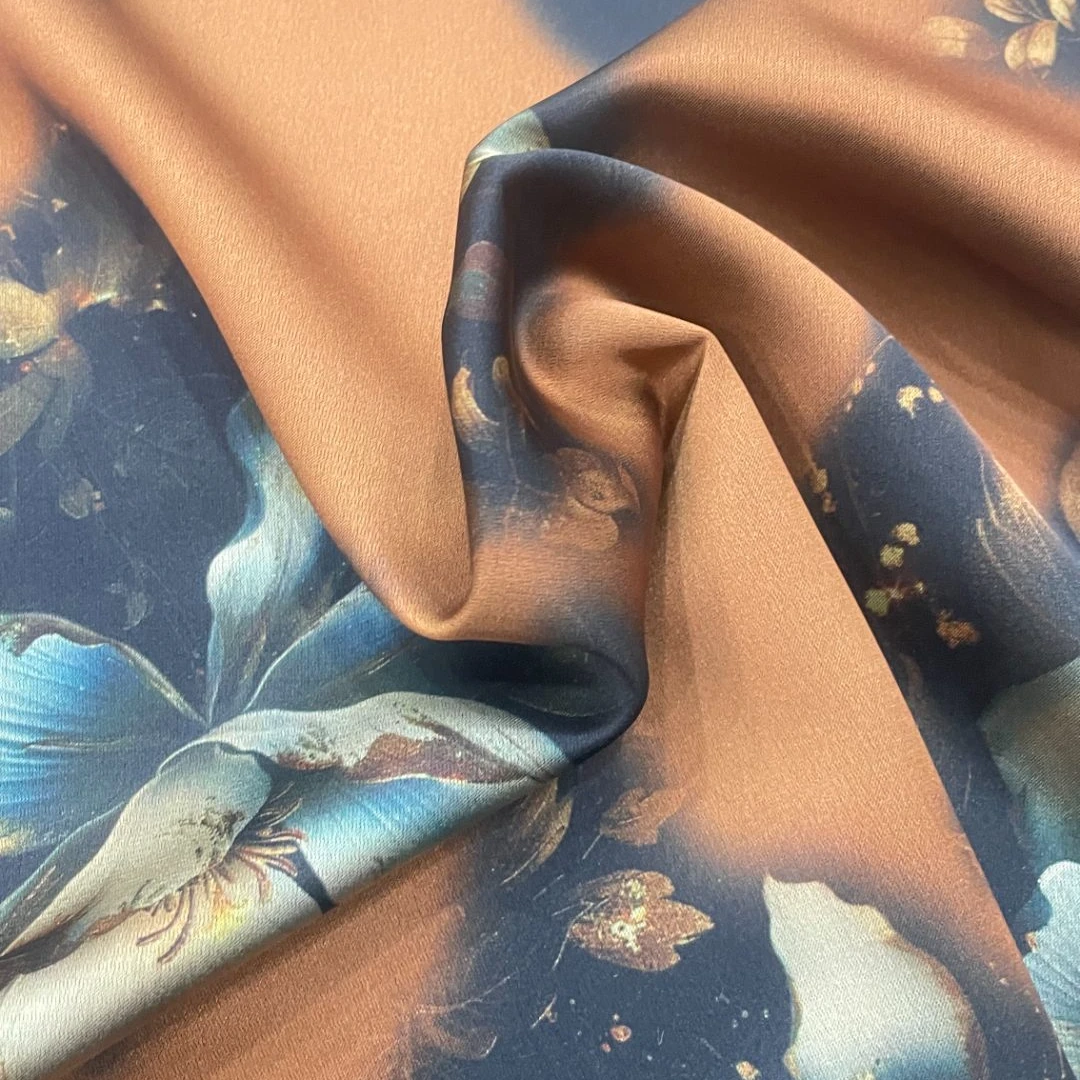 【47】橘蝶人丝红云纱提花面料