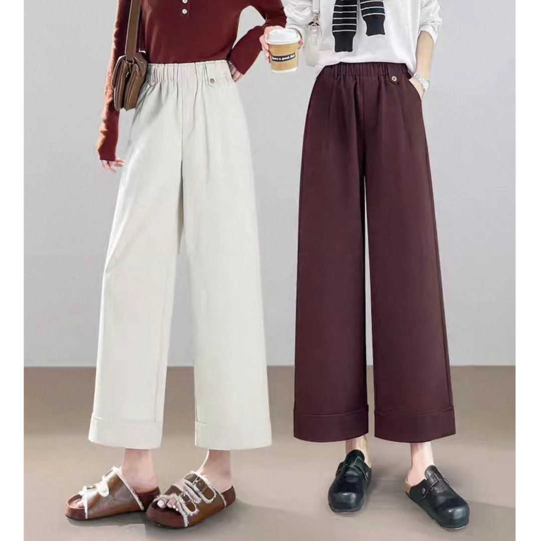 2207秋冬款加厚面料九分阔腿裤新款高腰时尚花苞休闲裤