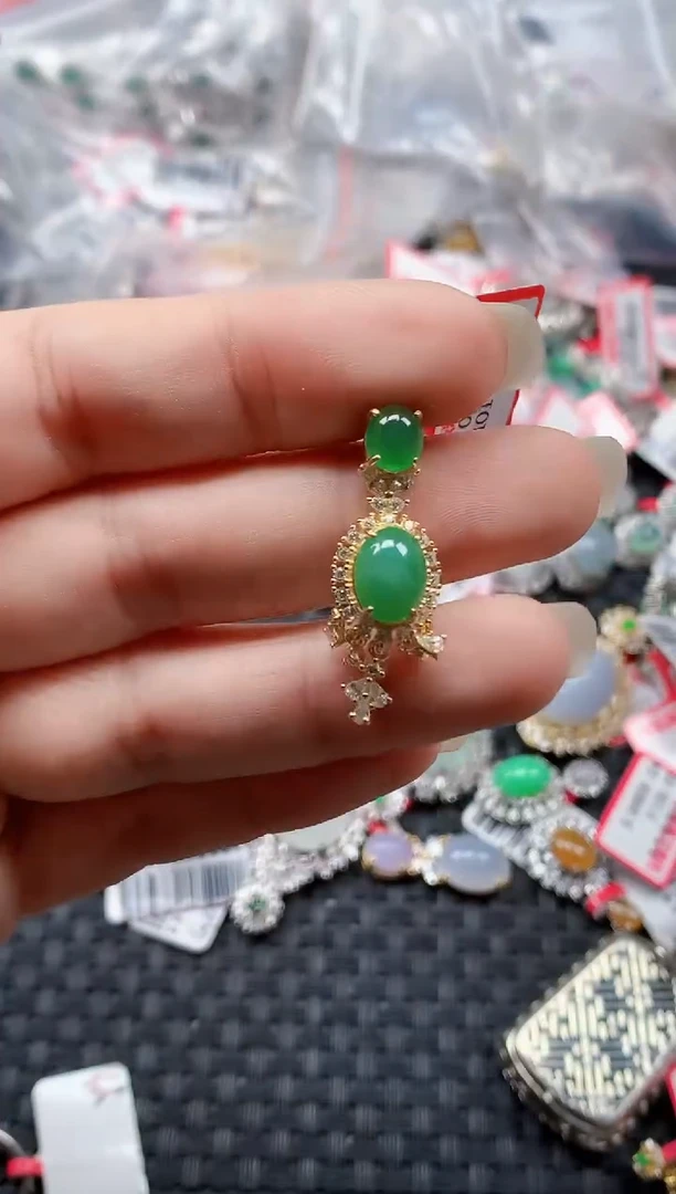 银S925镶嵌戒指翡翠天然A货缅甸翡翠