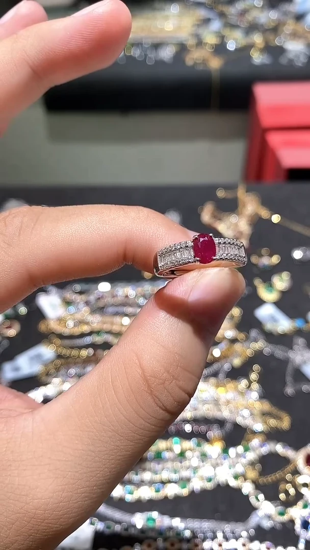 红宝石戒指银S925镶嵌戒指