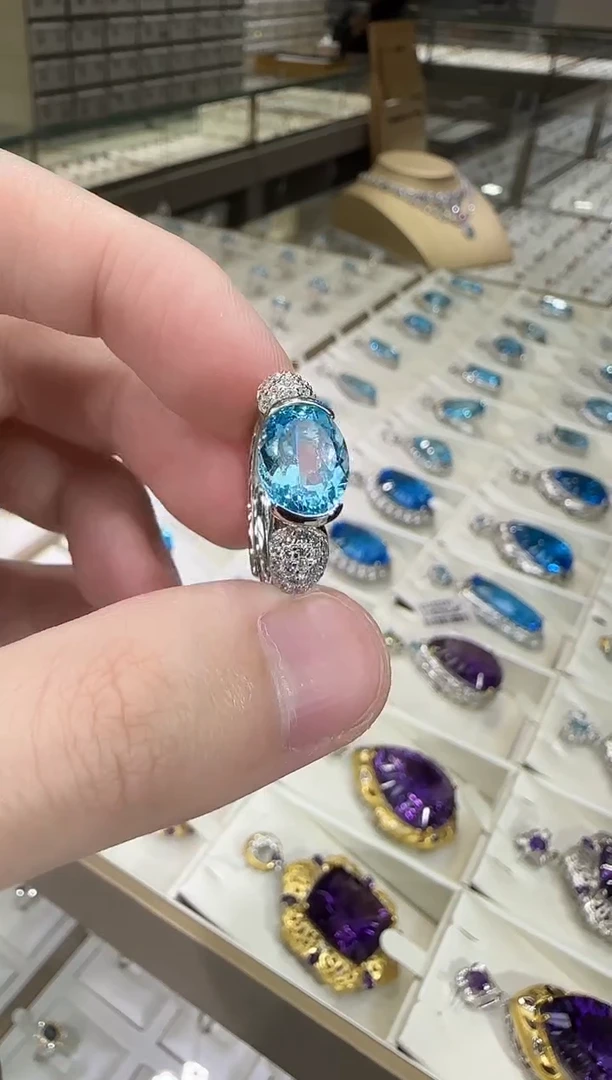 银S925镶嵌戒指托帕石10*8mm