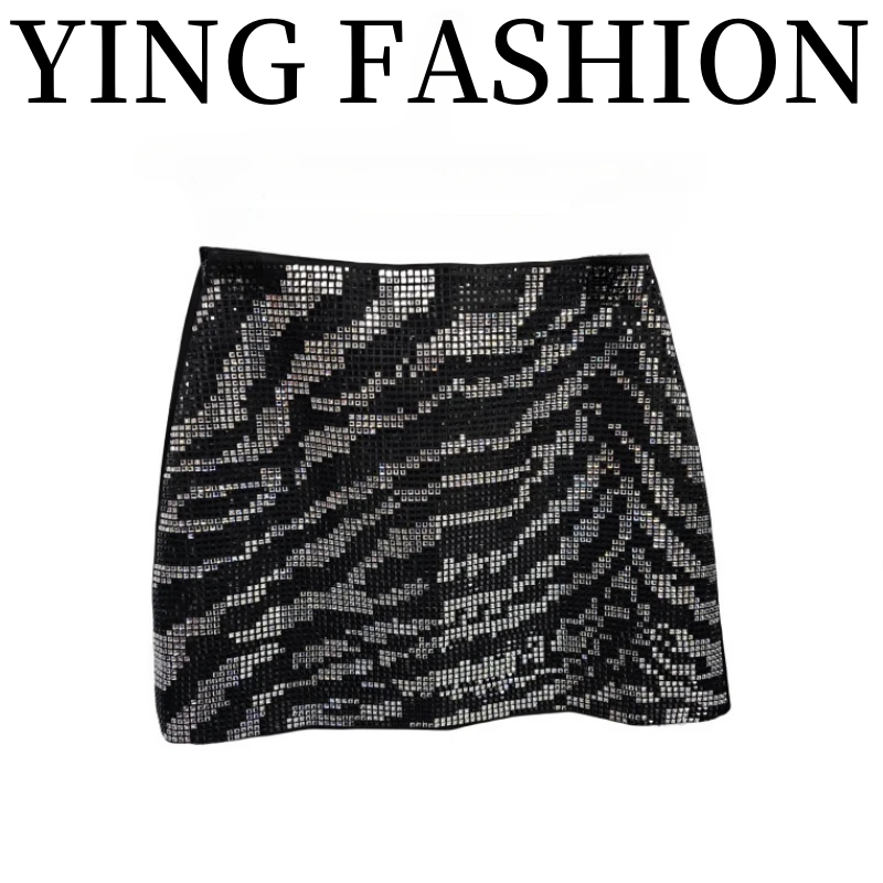 【YING FASHION】莹老板-时尚气质百搭斑马纹亮钻半裙 8020079 479