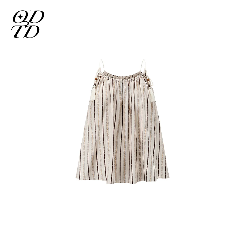 ODTD  条纹棉布A字抽皱吊带25年春夏HSCFVESTR010——1290