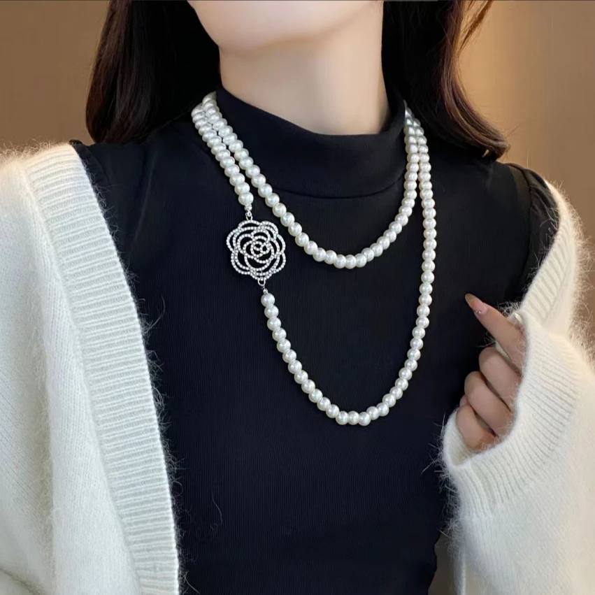 几何原创设计小香风长款玫瑰花项链