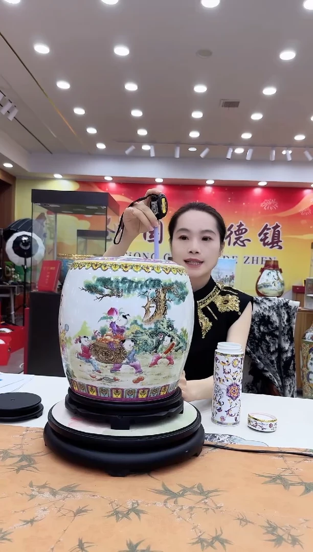 摆件招财进宝粉彩童子米缸-25斤