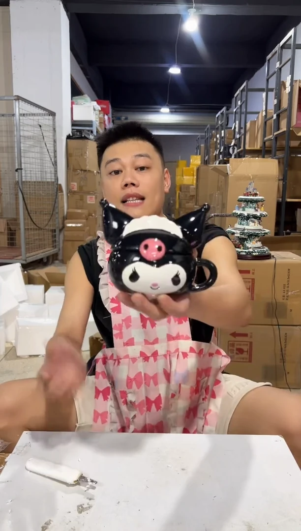 瓷片陶瓷库洛米带盖杯